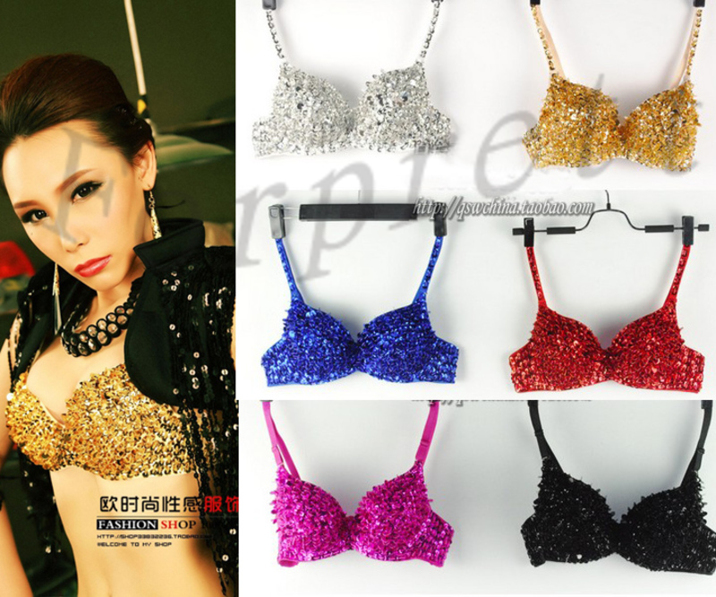 Womens-Sexy-Punk-Over-Gathers-Sequined-Bead-Bra-Bralet