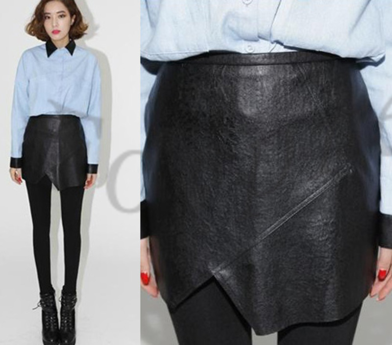 Women Sexy Faux Leather Retro High Waist Irregular Bodycon Mini Skirt
