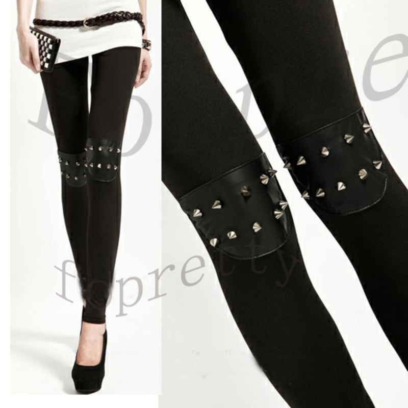 Woman Rock Punk Rivet Bead Bullet Paneled Leggings Tights eBay