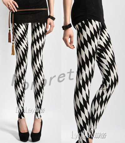 Retro Geometric Rhombus Diamond Sexy Bodycon Tights Pants Leggings K601